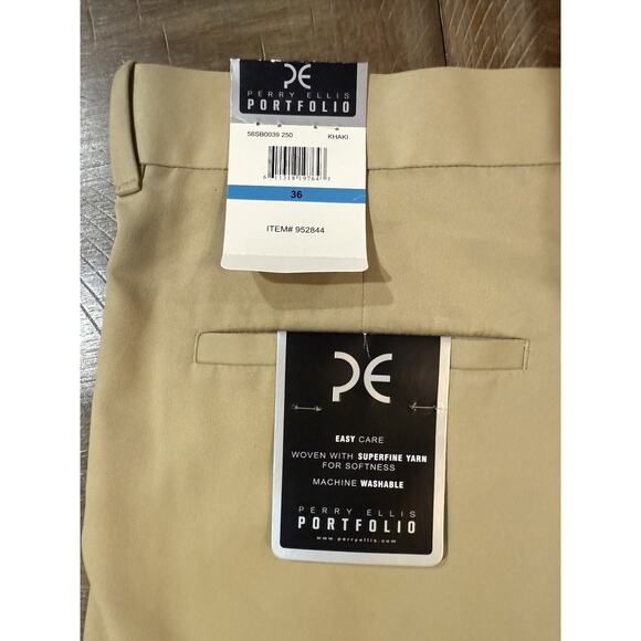 NWT Perry Ellis Portfolio 9” Shorts Mens Size 36 Pleated Front Beige Khaki NEW - Picture 4 of 12